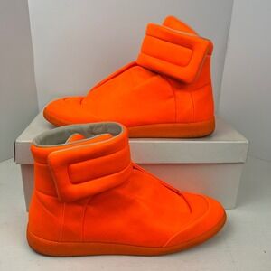 Maison Margiela Future High Top Sneakers Neon Orange Leather Mens Boots Italy 44